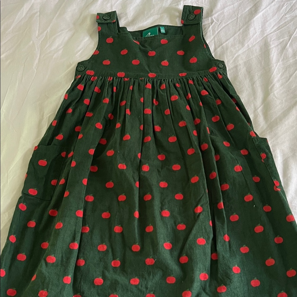 Children's Green Dress with Red Polka Dots - Cute Pinafore Style